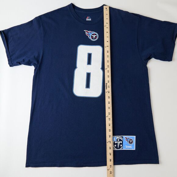 Majestic Tennessee Titans T-Shirt Mens XL Navy Marcus Mariota #8 NFL Fan Gear - Picture 2 of 7
